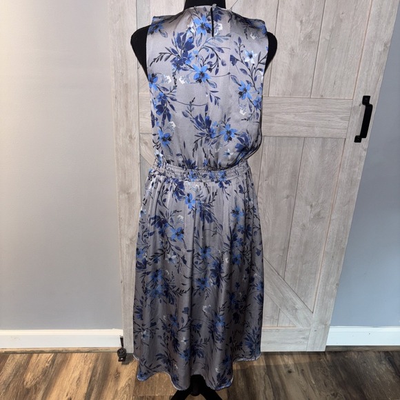Coldwater Creek Radiant Reflections Dress Bluish Gray Floral Silk Sleeveless 8P - Picture 4 of 10